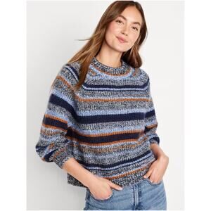 Old Navy Women’s XS Long Sleeve Stripped Mock Neck Cropped Sweater Preppy Warm